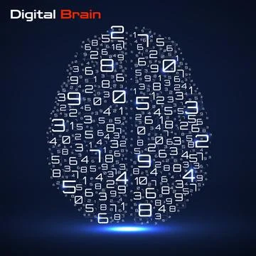 Digital brain with numbers. Artificial intelligence concept. Technology brain Stock Illustration