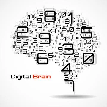 Digital brain with numbers. Artificial intelligence concept. Technology brain Stock Illustration