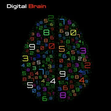Digital brain with numbers. Artificial intelligence concept. Technology brain 스톡 일러스트