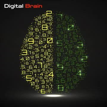 Digital brain with numbers. Artificial intelligence concept. Technology bra.. Stock Illustration