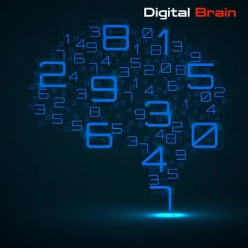 Digital brain with numbers. Artificial intelligence concept. Technology bra.. Stock Illustration