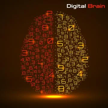 Digital brain with numbers. Artificial intelligence concept. Technology brain Stock Illustration