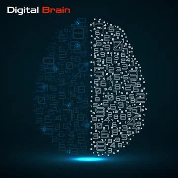 Digital brain with numbers. Artificial intelligence concept. Technology bra.. Stock Illustration