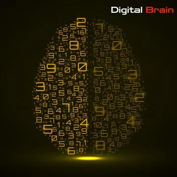 Digital brain with numbers. Artificial intelligence concept. Technology bra.. Stock Illustration
