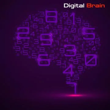 Digital brain with numbers. Artificial intelligence concept. Technology bra.. Stock Illustration