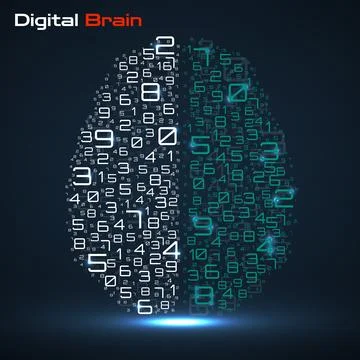 Digital brain with numbers. Artificial intelligence concept. Technology bra.. Stock Illustration