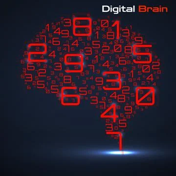 Digital brain with numbers. Artificial intelligence concept. Technology bra.. Stock Illustration