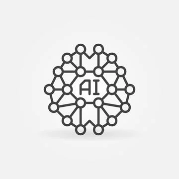 Digital Brain outline icon - vector AI or ML concept symbol Illustrazione stock