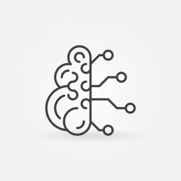Digital brain outline vector icon. Tech mind concept linear sign Stock Illustration