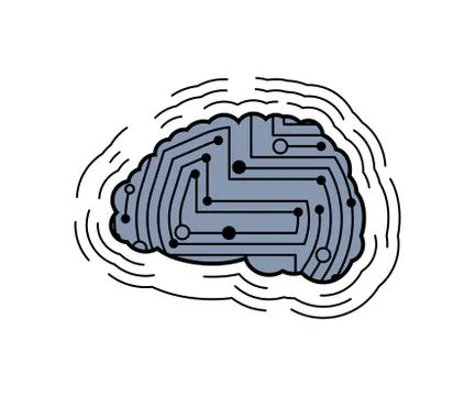 Digital brain printed circuit. Brains computer system. technology Vector illu Stock Illustration