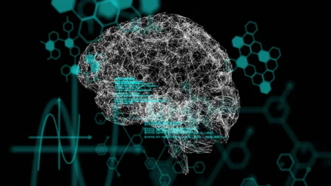 Digital brain processing data with neural network animation over hexagonal Stock Footage 304102807