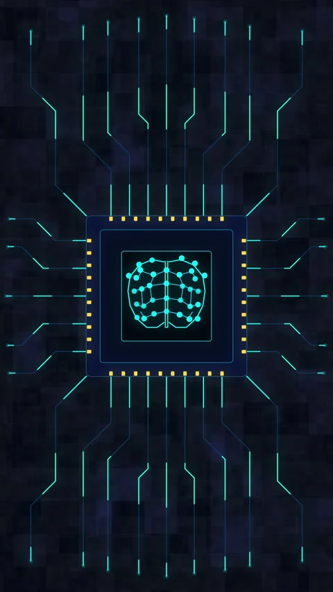 Digital brain processor neural network computing interface design Stockbeeldmateriaal 348327922