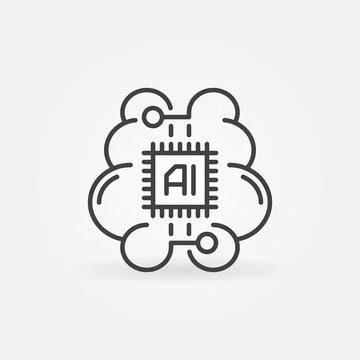 Digital Brain with Processor vector concept icon in line style イラスト素材
