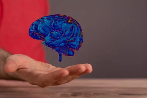 A digital brain render with an interconnected network of lines- artificial in Stock Photos