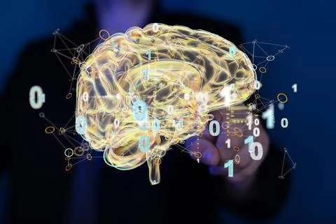 A digital brain render with an interconnected network of lines- artificial in 스톡 사진