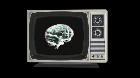 Digital Brain with Shaky Glitch Displayed on Vintage TV, Retro Pop Style Stock Footage 308483701