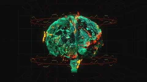 Digital Brain spinning in a box Stock Footage 234106603