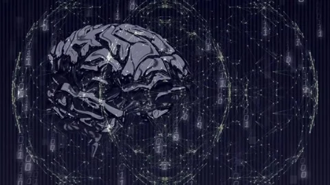 Digital brain surrounded by binary code and network connections animation Stock Footage 327900974