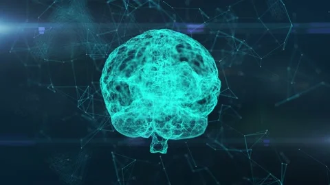 Digital brain surrounded by links of artificial intelligence and machine Stock Footage 174259383