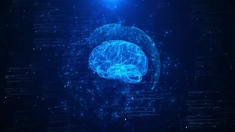 Digital Brain Technology Artificial intelligence AI HUD concept. hologram brain Stock Footage 312578589