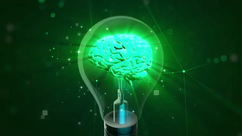 Digital Brain Thinking inside a bulb Stock Footage 239001065