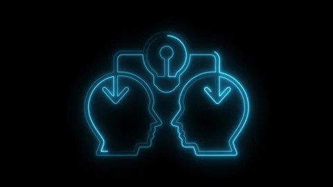 Digital brainstorming neon glow idea sharing between two people concept 库存影片 308712866