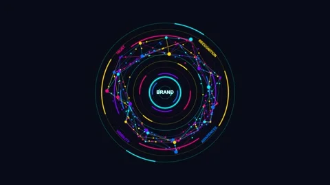Digital brand strategy hud interface with rotating data network and connect.. Stockbeeldmateriaal 347147213