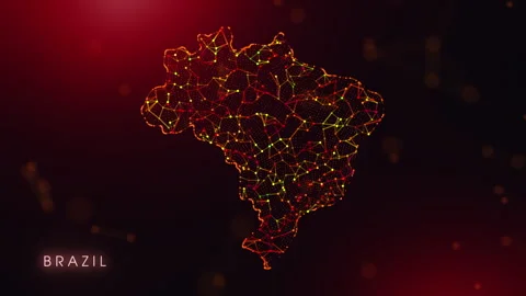Digital Brazil Map Motion Reveal With Abstract Red And Orange Plexus Networ.. Stock Footage 329284564