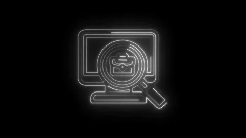 Digital briefcase icon on computer screen with magnifying glass animated ne.. Stock Footage 346135227
