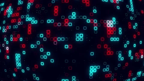 Digital bright Red sky blue pattern grid Dancing round cube Red color neon .. 스톡 동영상 225668039
