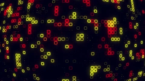 Digital bright Red yellow pattern grid Dancing round cube yellow color neon.. Stock Footage 225668559