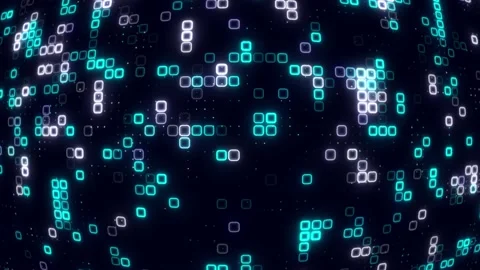 Digital bright white sky blue pattern grid Dancing round cube white color n.. Stock Footage 225659899