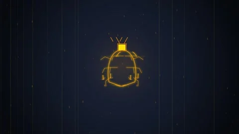 Digital Bug Icon Animation on Dark Textured Background with Glitch Effect Stock Footage 348412155