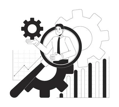 Digital business analytics black and white 2D illustration concept Stock Illustration