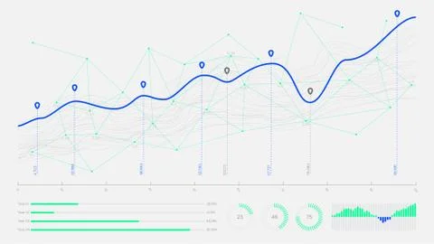Digital business analytics concept, data threads graphic visualization, Hi-te 스톡 일러스트