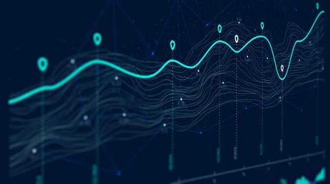 Digital business analytics concept, data threads graphic visualization, monit Stock Illustration