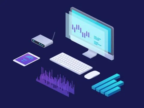 Digital business analytics isometric concept. 3d strategy infographic with Stock Illustration