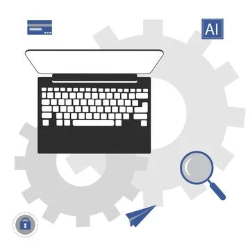 Digital business and online learning concept with laptops charts ideas Stock Illustration