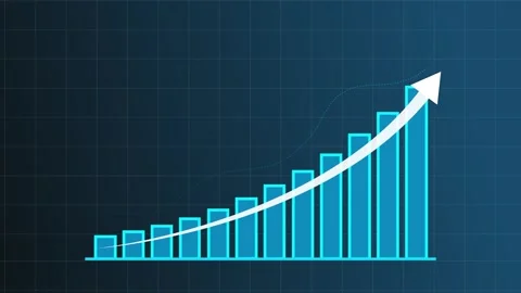 Digital business bar chart animation steadily rising arrow dotted trend line and Video stock 342616745