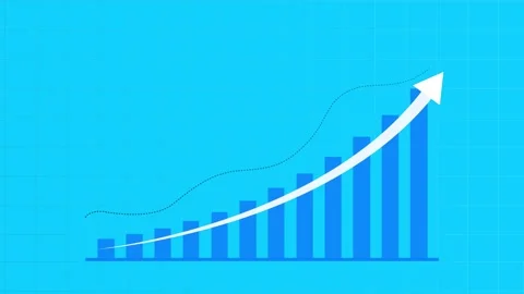 Digital business bar chart animation steadily rising arrow dotted trend line and Vidéo 342616749