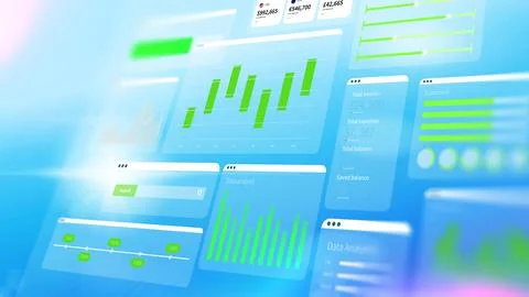 Digital business chart with data analysis tools on screen showing different Illustrazione stock