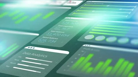Digital business chart displays data analytics and financial information in a Stock Photos