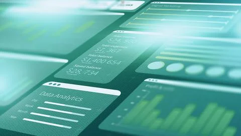 Digital business chart showing data analytics and financial metrics on a screen Stock Photos