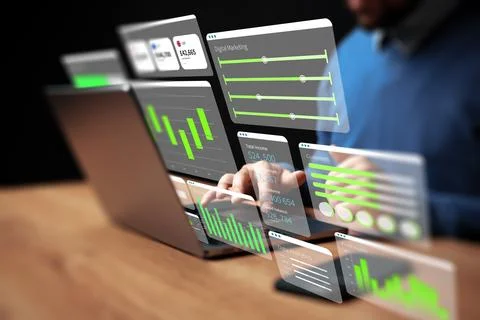 Digital business chart showing data trends and analytics on a computer screen Stock Photos