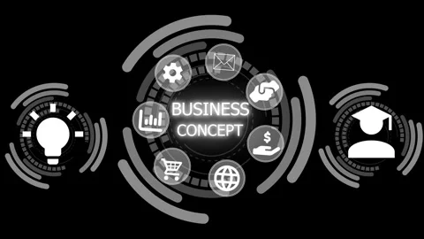 Digital business concept interface with technology icons animation on black.. Stock Footage 329111919