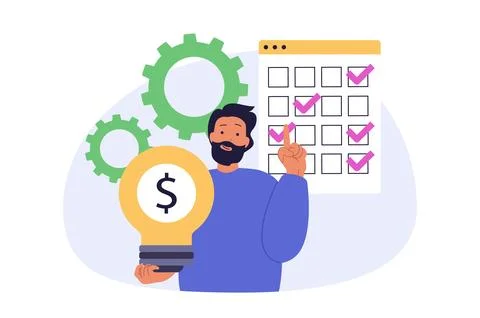 Digital business concept in modern flat design for web. Man creating conten.. Stock Illustration