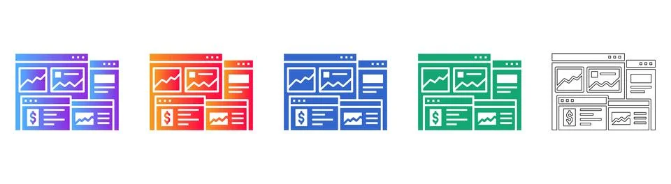 Digital Business Report Interface Icons Stock Illustration