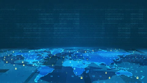 Digital Business Security System World Map Background Stock Footage 339044049