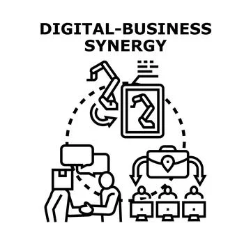 Digital business synergy creating collaborative workflow solutions イラスト素材