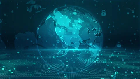 Digital Business Technology Security Sphere World Map Background Stock Footage 339044247